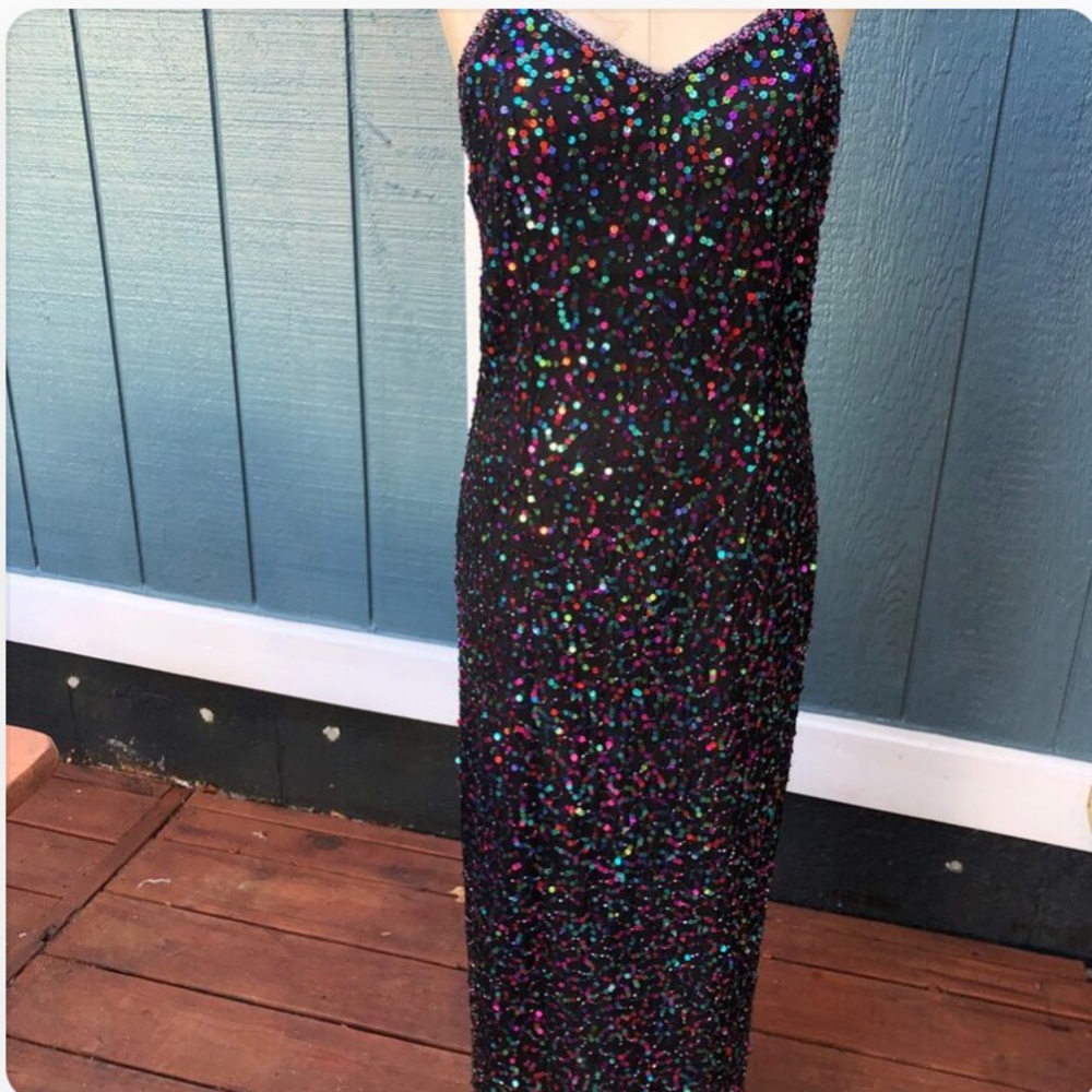 Vintage silk rainbow sequin gown - Picture 7 of 11